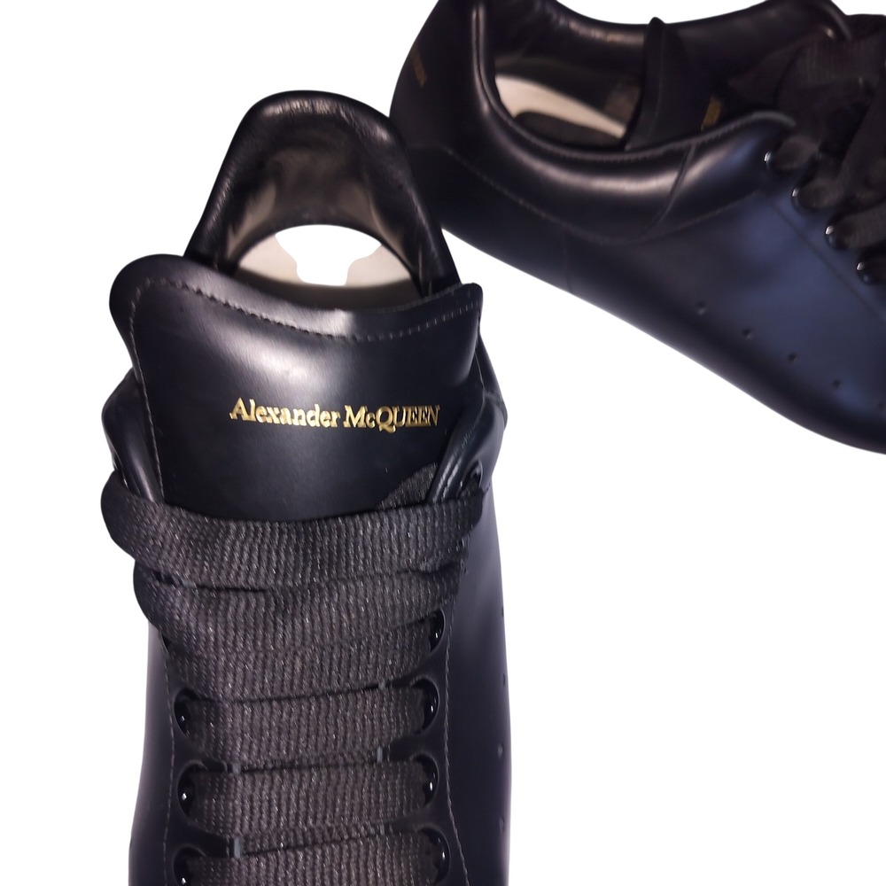 Alexander McQuee Oversized Sneakers Black Leather White Sole Womens Luxury Shoes - Picture 9 of 13